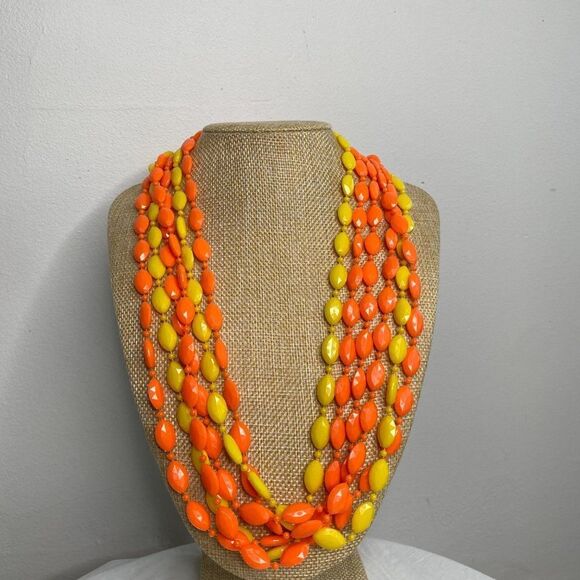 Plastic Beaded Multi Strand Orange & Yellow Necklace - Picture 5 of 5